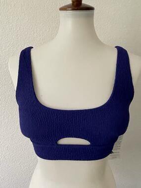 Calia Swim Bikini Top Keyhole Cut Out Textured Swimwear Indigo